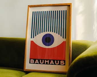 Bauhaus Eye Poster, Geometric Mid Century Modern Print, Retro Printable Minimalist Wall Art, Mcm Living Room Decor, Digital Download Art