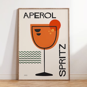 Cocktail Poster Aperol Spritz, Retro Alcohol Prints, Kitchen Printable Wall Art, Bar Cart Decor Digital Download