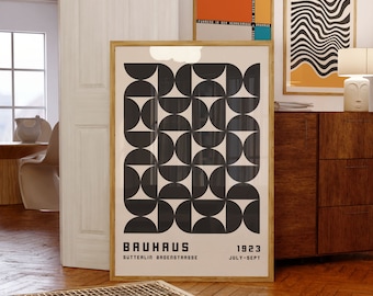 Cartel de la exposición Bauhaus 1923, arte de pared moderno minimalista de mediados de siglo, decoración de sala de estar geométrica, descarga digital de impresión en blanco y negro