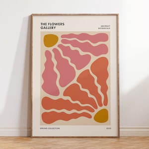 Funky Retro-Blumendruck, Blumenmarkt-Poster, groovige eklektische botanische Wandkunst, 60er 70er Jahre rosa Wanddekoration digitaler Download