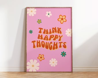 Funky Groovy Pink Wall Art, Retro Floral Inspirational Print, 60s 70s Flower Poster, Hippie Room Decor Digital Download