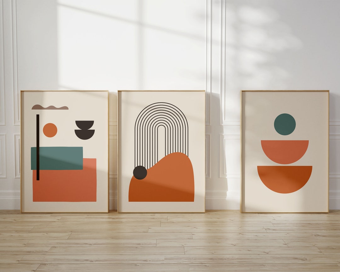Mid Century Modern Set of 3 Prints, Boho Minimalist Wall Art, Geometric ...