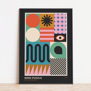 Geometric Colorful Retro Wall Art, Bauhaus Inspired Poster, Eclectic Quirky Print, Trendy Mid Century Modern Wall Decor Digital Download