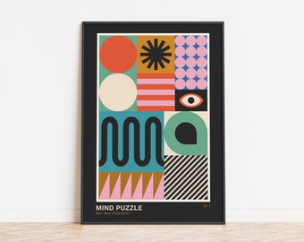 Geometric Colorful Retro Wall Art, Bauhaus Inspired Poster, Eclectic Quirky Print, Trendy Mid Century Modern Wall Decor Digital Download