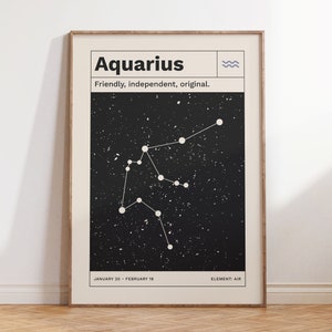 Wodnik horoskop cyfrowy plakat, retro zodiak Art Print, nowoczesna minimalistyczna sztuka ścienna konstelacji, prezent astrologiczny Digital Download