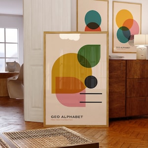 Retro Colorful Print, Bauhaus Quirky Wall Art, Mid Century Modern Abstract Poster, Vintage Geometric Office Wall Decor Digital Download