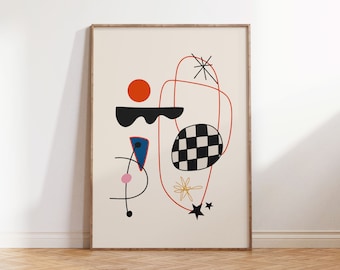 Arte de parede eclética abstrata, impressão de arte moderna colorida, pôster de surrealismo contemporâneo, download digital de arte de parede de sala de estar