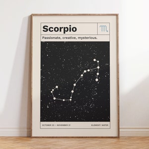 Scorpio Horoscope Digital Poster, Retro Zodiac Art Print, Modern Minimalist Constellation Wall Art, Astrology Gift Digital Download