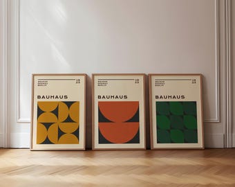 Bauhaus Set of 3 Prints Vintage Mid Century Modern Posters Retro Geometric Gallery Wall Set Mid Mod Decor 3 Piece Trendy Wall Decor