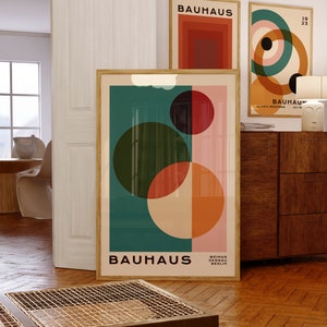 Bauhaus Retro Poster, Geometric Mid Century Modern Wall Art, Vintage Exhibition Art Print, Eclectic Living Room Decor Digital Download
