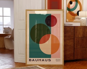Bauhaus Retro Poster, Geometric Mid Century Modern Wall Art, Vintage Exhibition Art Print, Eclectic Living Room Decor Digital Download