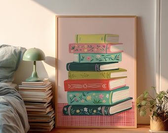Bookish Poster Cozy Book Lover Print Girly Wall Art Readers Colorful Room Decor Reading Nook Wall Decor