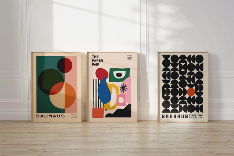 Set of 9 digital prints in mid century modern stylebauhaus print