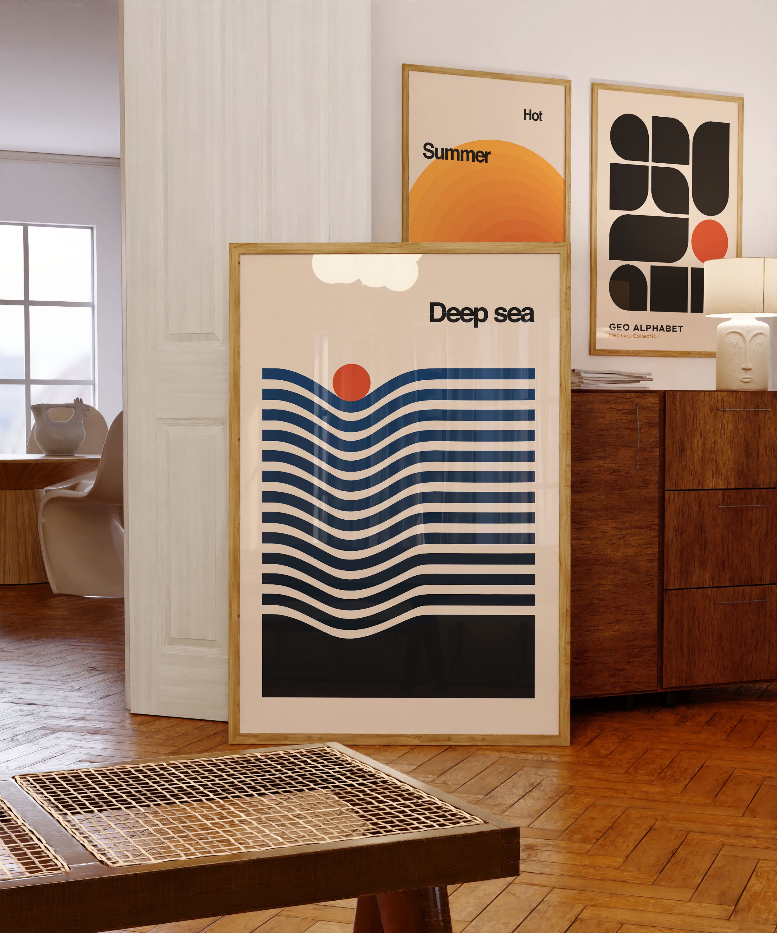 Retro Minimalist Sea Print, Trendy Beach Wall Art, Mid