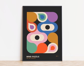 Geometric Colorful Retro Wall Art, Bauhaus Inspired Poster, Eclectic Quirky Print, Trendy Mid Century Modern Wall Decor Digital Download