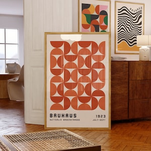 Bauhaus Exhibition Poster 1923, Minimalist Mid Century Modern Wall Art, Geometric Living Room Decor, Orange Red Print Digital Download