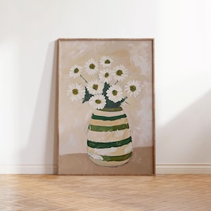 Pintura de flores impresionista | Arte central de la cabaña | Póster floral de estilo campestre francés | Impresión botánica de granja | Jarrón Margaritas | Arte de la coqueta