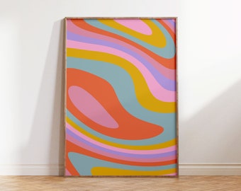 Groovy Retro Art Print 60s 70s, Funky Psychedelic Pop Art Vintage
