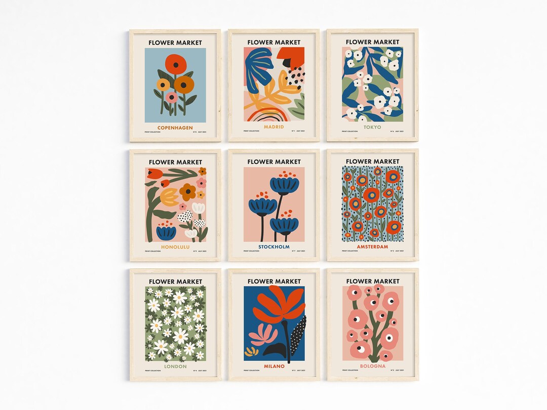 Flower Market Print Set of 9, Colorful Spring Decor Gallery Wall Set ...