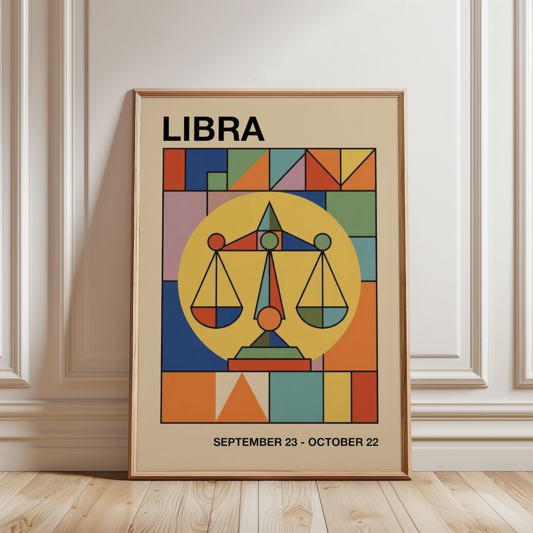 Libra Retro Libra Art Print, Astrology Wall Art, Retro Bauhaus Style Poster, Mid ...
