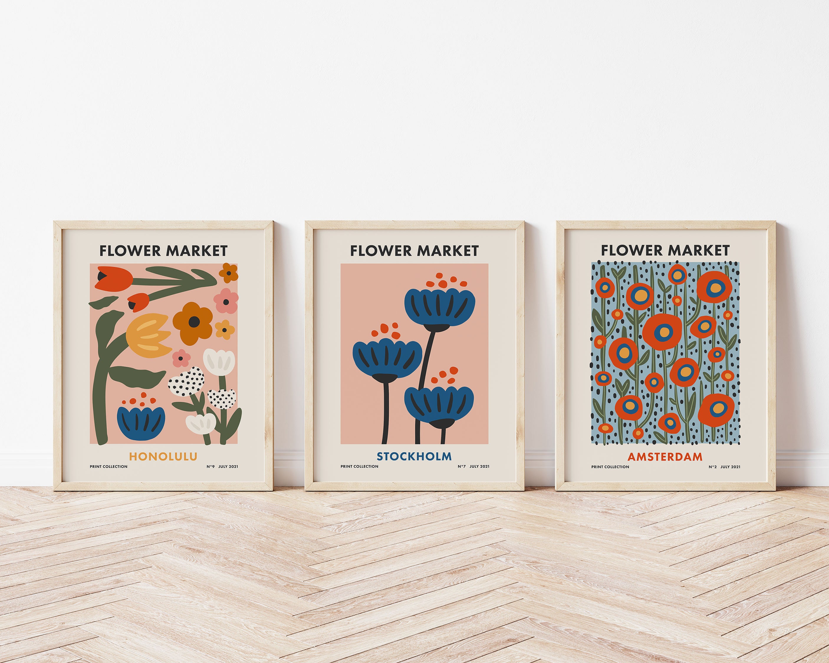 Flower Market Set of 9 Digital Prints, Colorful Retro Floral Poster in ...