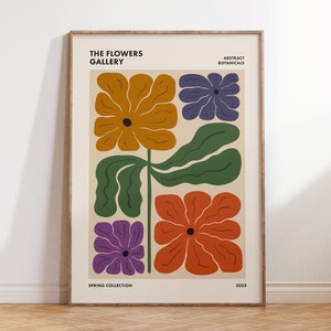 Funky Retro Blumendruck, Blumenmarkt Poster, abstrakte vielseitige botanische Wandkunst, 60er 70er Wanddekoration digitaler Download