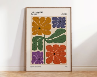 Funky Retro Floral Print, Flower Market Poster, Abstract Eclectic Botanical Wall Art, 60s 70s Wall Decor Digital Download