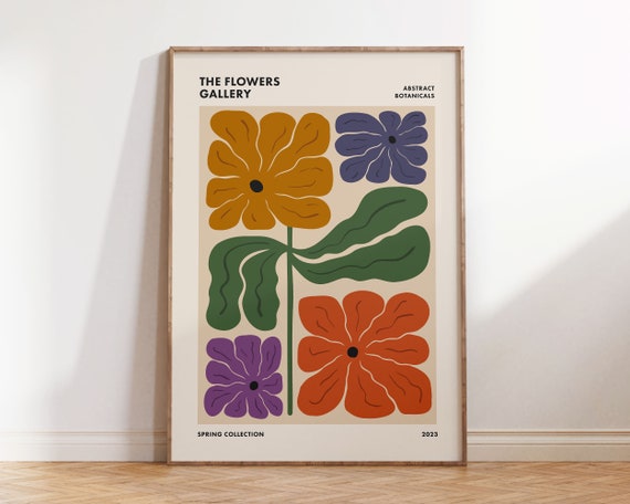 Funky Retro Floral Print, Flower Market Poster, Abstract Eclectic