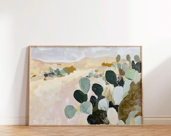 Boho Printable Wall Art, Large Abstract Desert Print, Sage Green Horizontal Poster, Modern Minimalist Painting, Digital Download