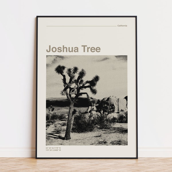 Joshua Tree National Park Poster, Minimalist Landscape Print in Neutral Tones, Retro Travel Wall Art Digital Download
