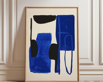 Abstract Digital Art Print | Printable Large Wall Art in Mediterranean Blue | Minimalist Contemporary Art Digital Download