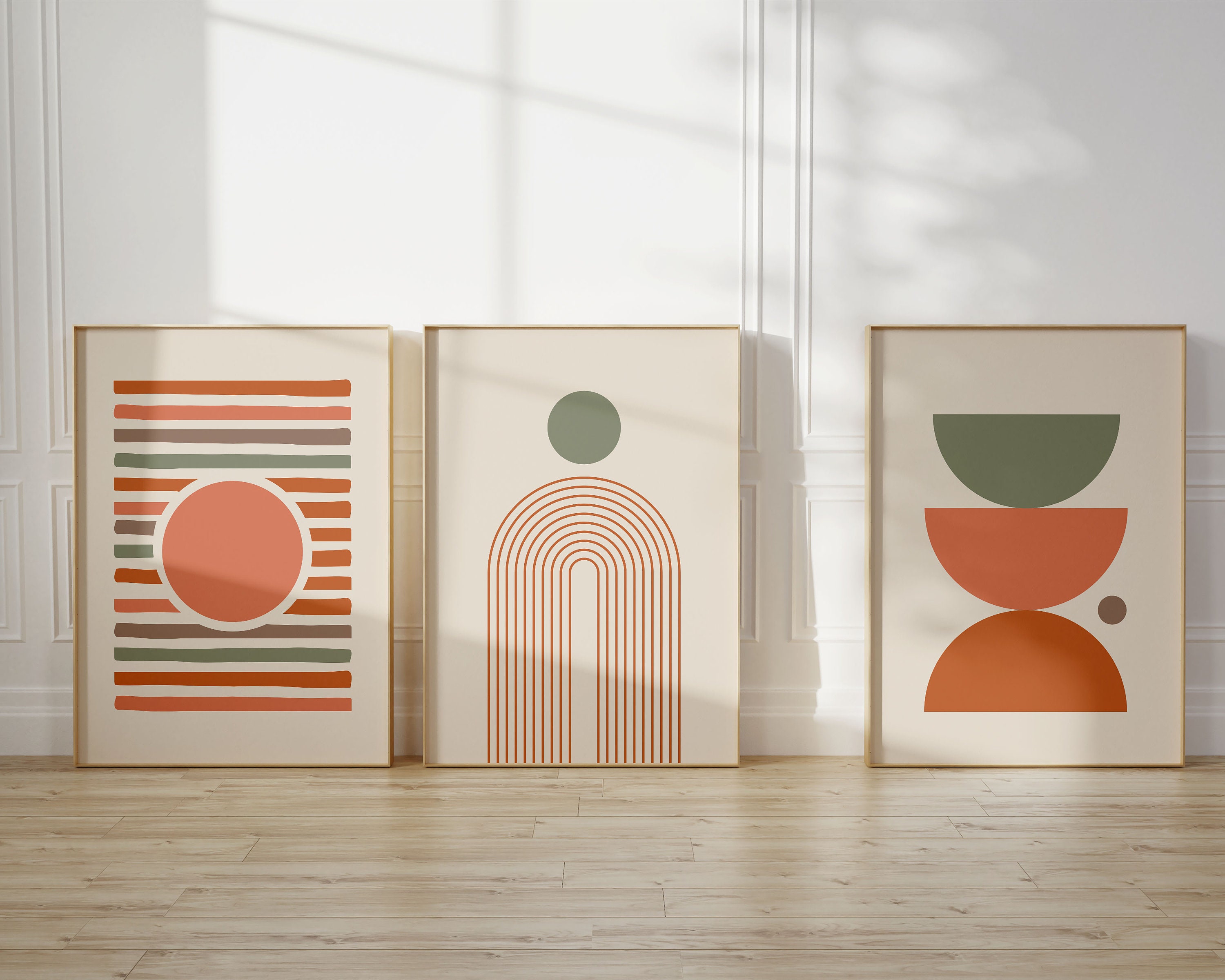 Mid Century Modern Set of 3 Prints, Boho Abstract Wall Art, Minimalist ...