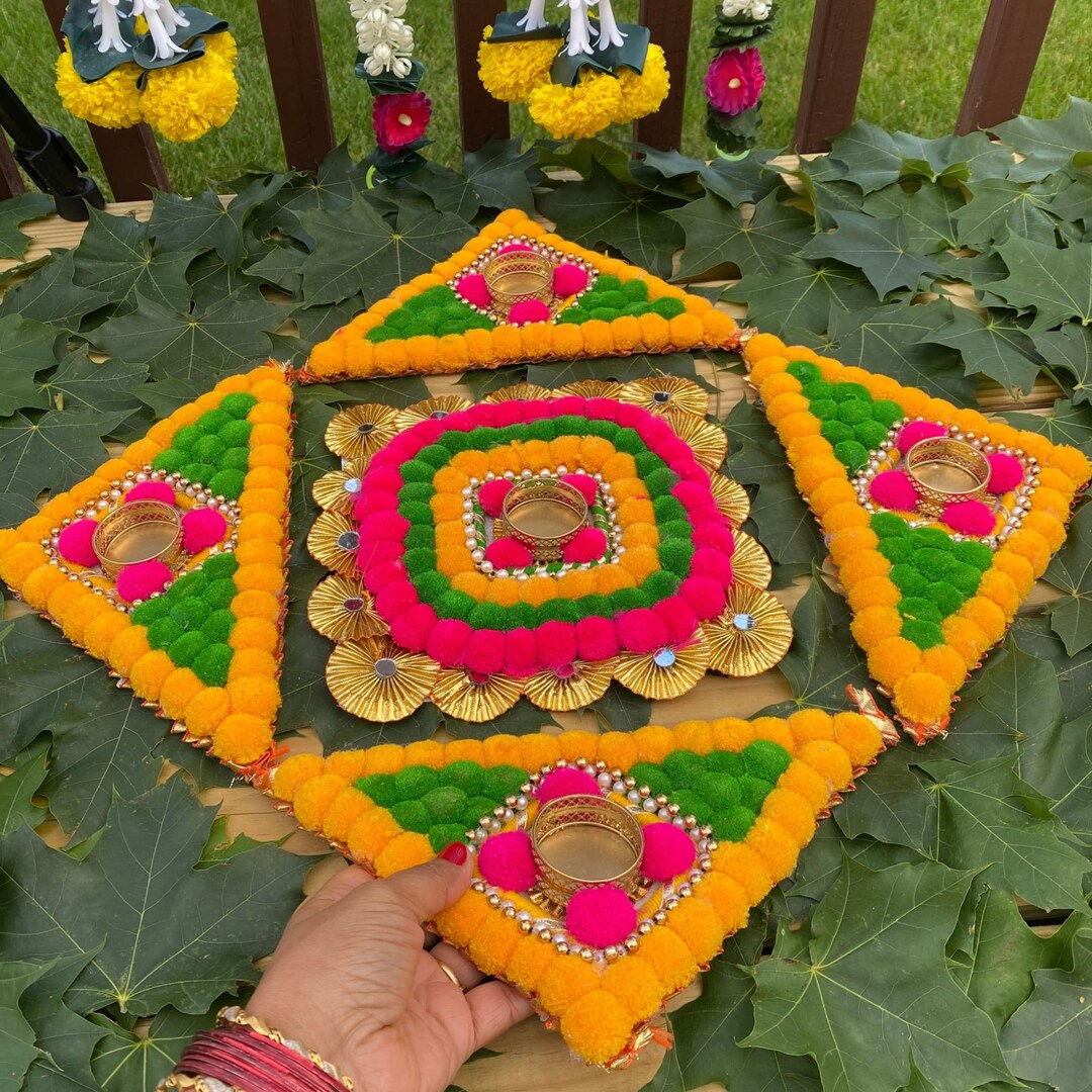 Pompom Rangoli Set Rangoli Mat Rangoli Decoration Indian Etsy