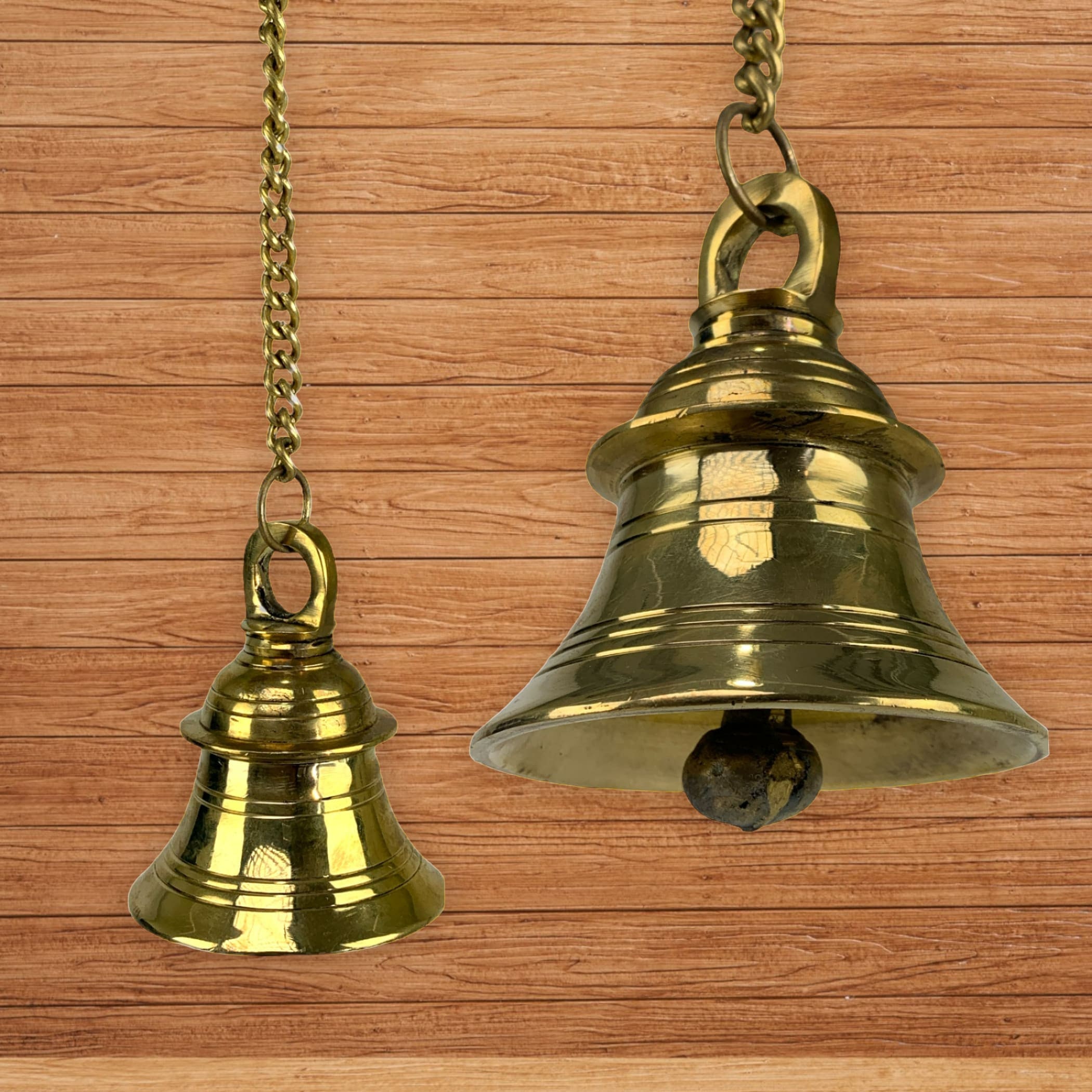 Hanging Bell in Brass, Brass Long Bell With Chain, Hanging Ritual