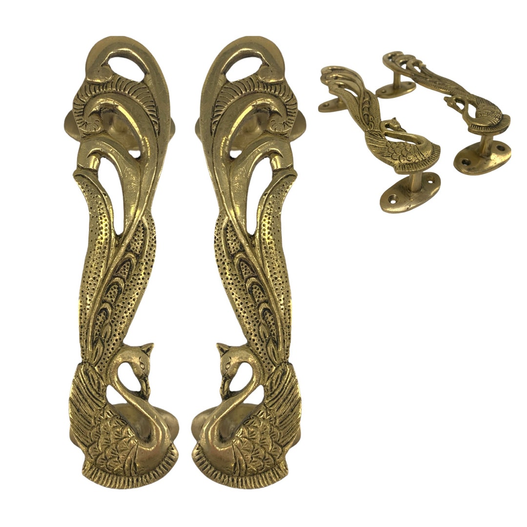 Peacock Door Pull Handle, Brass Door Handles, 8 Inches Brass Handles