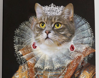 Custom Royal Cat Portrait Queen Victorian Personalized Gift Canvas Wall Art