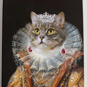 Retrato personalizado de gato real da rainha vitoriana em tela para decoração de parede.