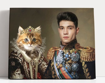 Custom Royal Human and Cat Portrait Owner and Pet Art Personalized Christmas Gift