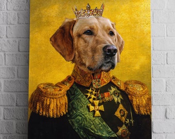 Kundenspezifische Historisches Hundeporträt-Offizieruniform-personalisiertes Geschenk GoldLeinwand-Kunst