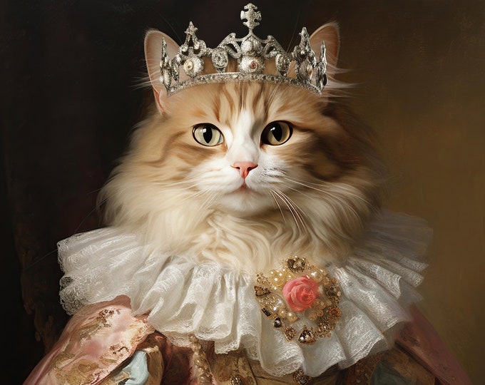 Custom Royal Cat Portrait Princess Queen Art Personalized Christmas Gift for Him