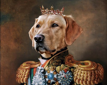 Portrait d'animal de compagnie personnalisé peinture sur toile, portrait de chien Renaissance à partir d'une photo, portrait royal du roi animal de compagnie peinture art numérique, conception d'art portrait