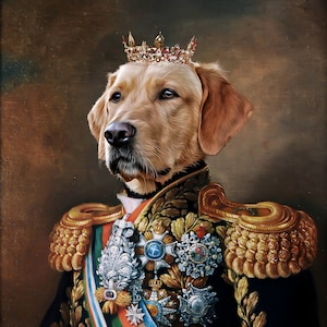 Custom Pet Portrait Painting Canvas, Renaissance Dog Portrait from Photo, Royal Pet King Portrait Painting Digital Art, Portrait Art Design