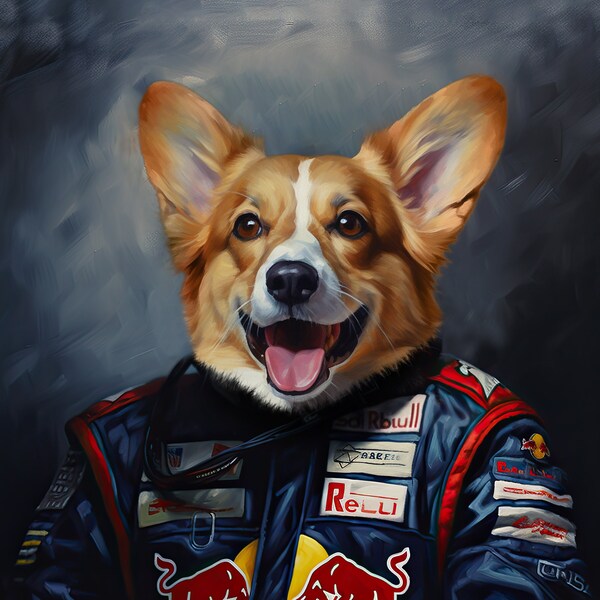 F1 Driver Team Pet Portrait, Custom Dog Portrait, Funny Pet Lover Gift, Formula Racing Car, Custom F1 Pet Portrait, Pet Racing Driver