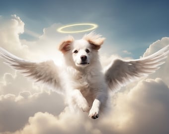 Custom Pet Memorial Portrait Angel Dog Wings Art Personalized Loss Gift Canvas