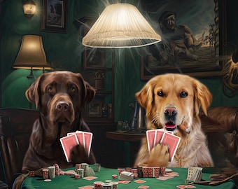 Dogs Playing Poker, Gift Animal Painting, Funny Pet Lover Gift, Wall Pet Portrait, Portrait from your photos