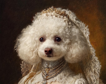 Retrato personalizado de la reina perra, mamá de la mascota real, recuerdo de boda personalizado en lienzo para pared