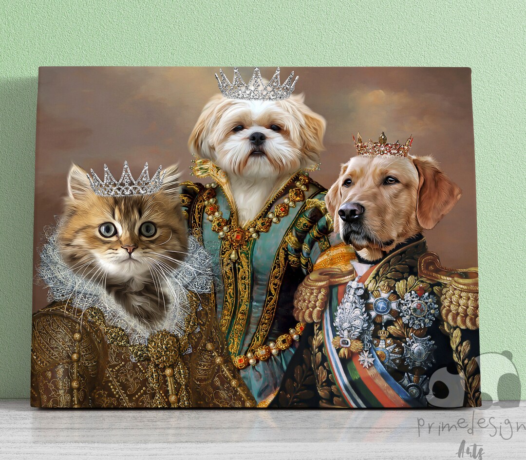Custom 3 Pet Royal Portrait, Regal Dog and Cat Canvas - Etsy