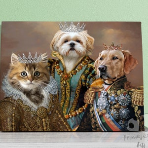 Custom 3 Pet Portrait, Royal Pet Canvas, Dog and Cat Memorial Art, Personalized Gift for Pet Lovers, Pet Loss Christmas Gift