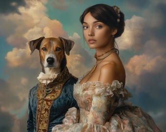 Custom Pet Portrait: Renaissance Style Pet & Owner Art