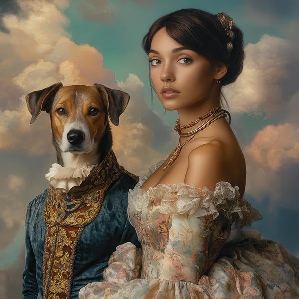 Custom Pet Portrait: Renaissance Style Pet & Owner Art